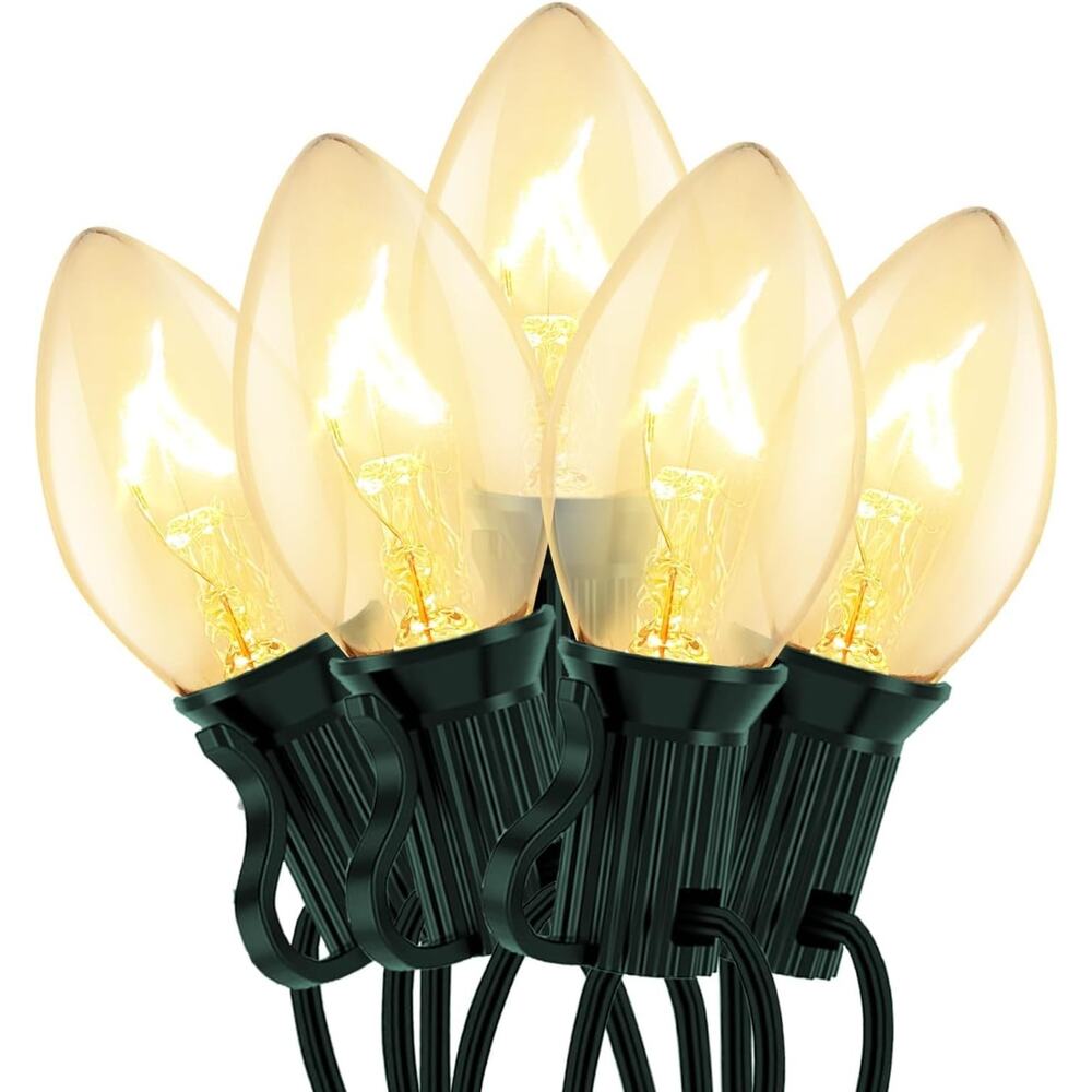 C7 Clear Christmas Lights, 25Ft Outdoor String Lights with 27 Warm White Bulbs